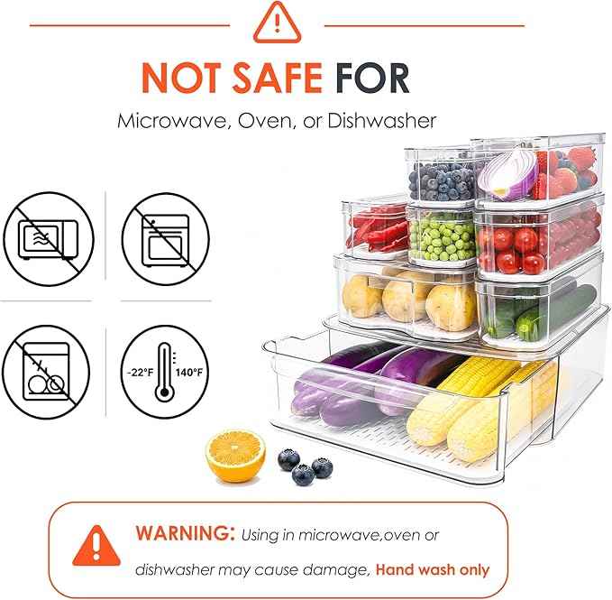 SMRCAD Fridge Organizers and Storage, 8 Pack Clear Freezer Organizer Bins with Lids for Kitchen, Pantry, Refrigerator, Food, Fruit, Vegetable Storage (8 Bins (Include Pull-out Drawer))