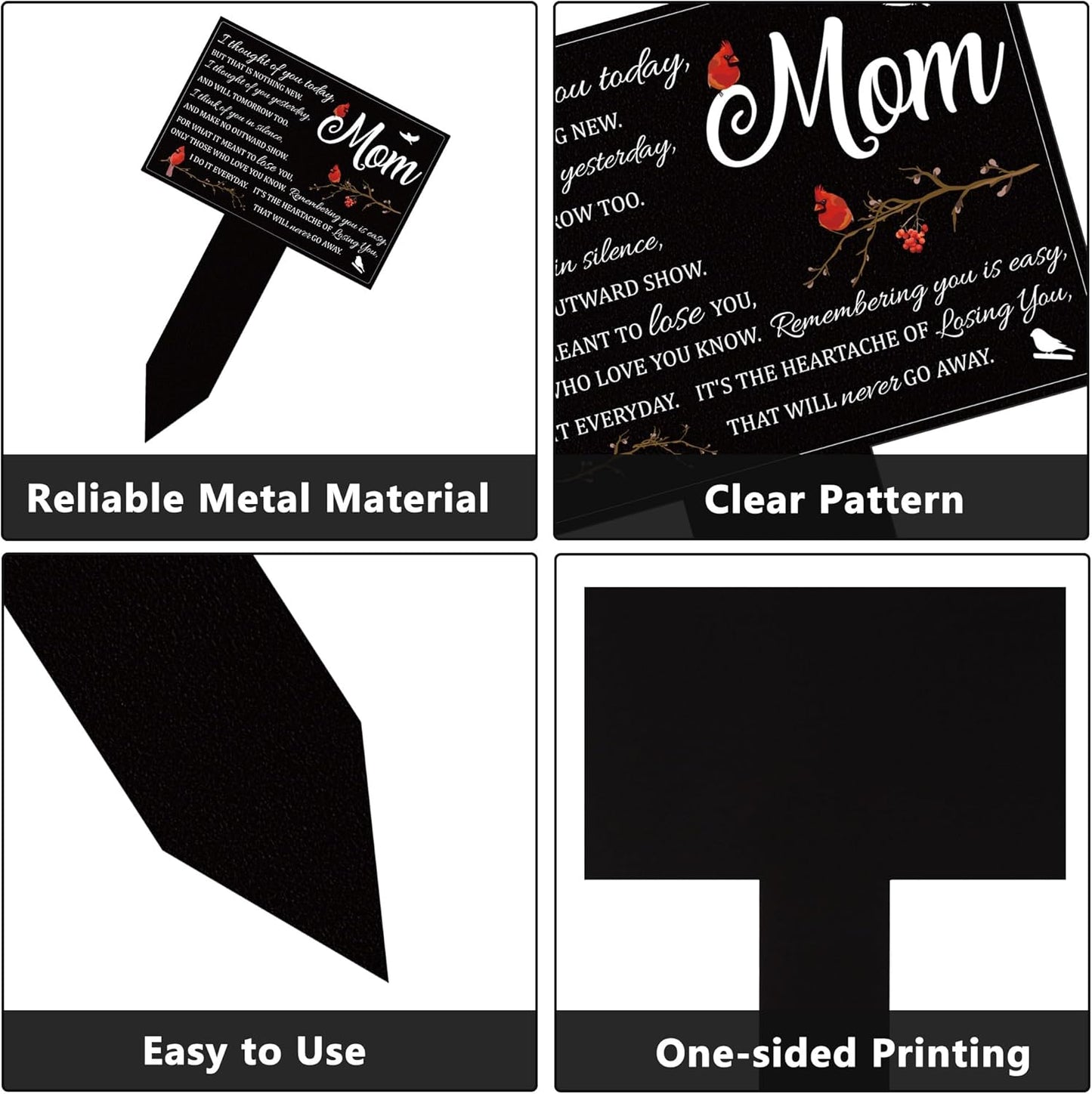 BUoonyer Stake Graves Cemetery Decorations - Mom Metal Memorial Grave Markers, Mother Garden Graveyard Sympathy Plaque, Cardinal Birds Remembrance Graveside Burial Decor Sign for Outdoor Outside Yard