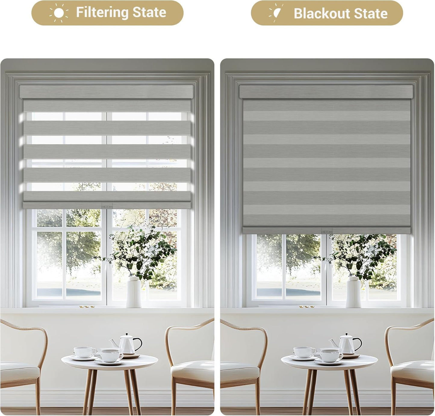 Cordless Zebra Blinds for Windows, Blackout Interior Blinds,Easy to Install,UV Protection,for Offices and Home,Custom Roller Shades, Mousse Light Grey,27" W x 36" H