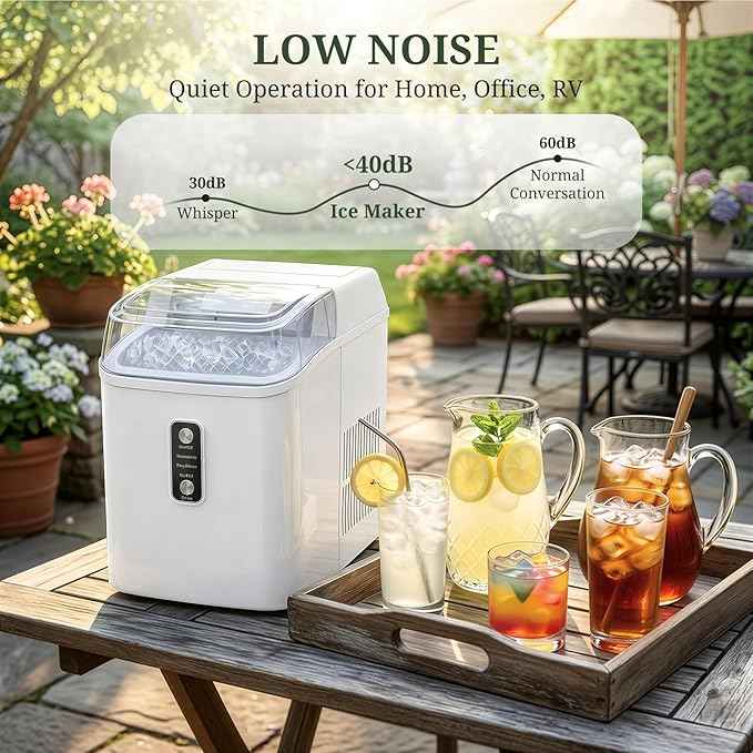 Nugget Ice Maker Countertop, 6-Min Fast Chewable Pellet Ice, 24lbs/24H Portable Ice Machine with Self-Cleaning, Ice Full & Low Water Indicator, Basket & Scoop for Home, Party, RV, Camping (White)