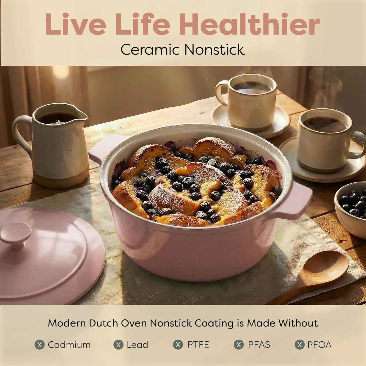 Gotham Steel 5 Qt Lightweight Ceramic Dutch Oven Pot with Lid, Nonstick Sourdough Dutch Oven for Bread Baking, 10 in 1 Stock Pot Ovens for Pasta, Spaghetti, Bread and More, Pots for Cooking
