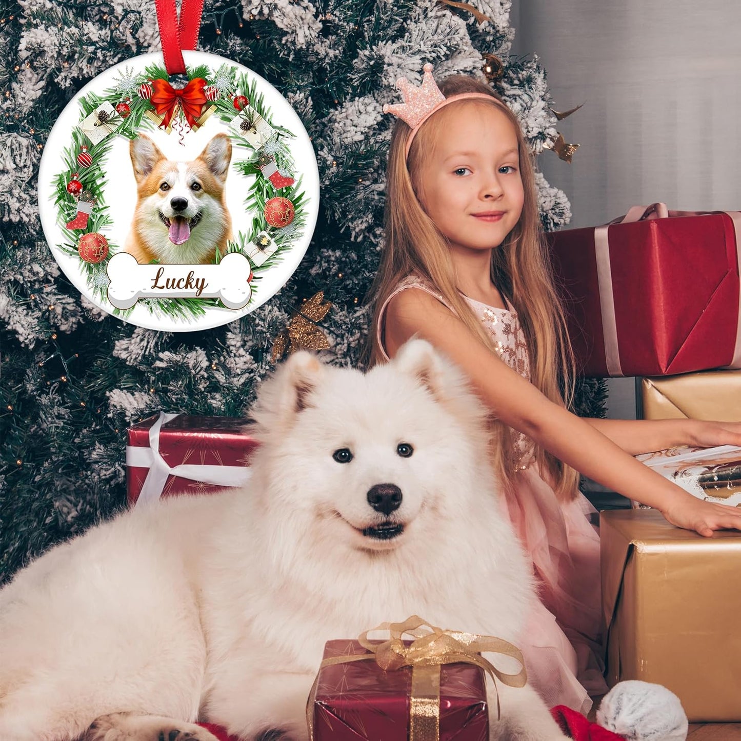 Printed in The USA - Personalized Dog Cat Ornaments with Photo Text, Dog Ornaments for Christmas Tree, Custom Pet Ornament, Puppy 1st Xmas Gifts, Personalized Gifts for Christmas for Pet Lovers