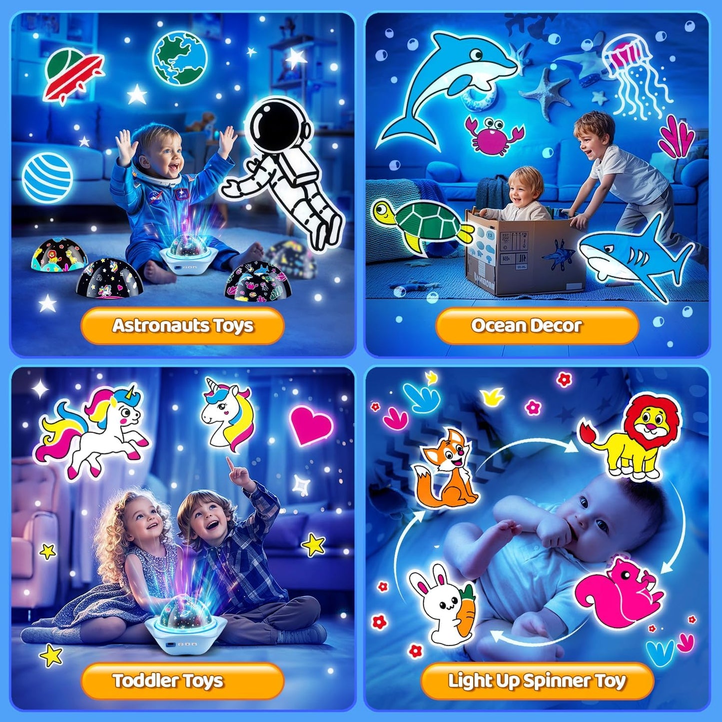 COOLNIGHT Star Lights for Bedroom, 72 Lighting Modes Star Projector Lights for Kids Room, 2400mAh Rechargeable Night Light Kids, Remote 360° Silent Sensory Light Projector for Boys Gifts