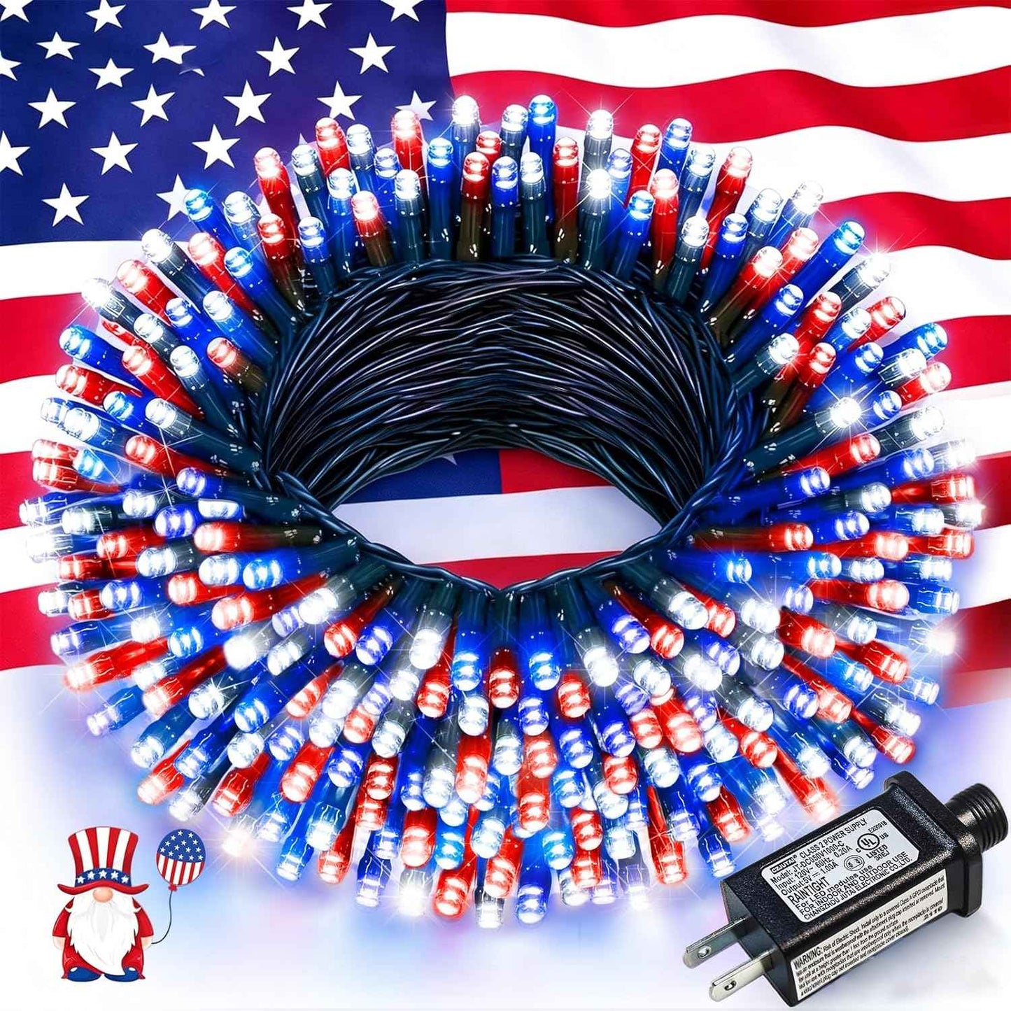 Red White and Blue String Lights, 66FT 200 LED 4th of July Lights Outdoor Waterproof, 8 Modes Connectable Plug In Patriotic Decorations Light for Indoor Independence Memorial Day Party Holiday