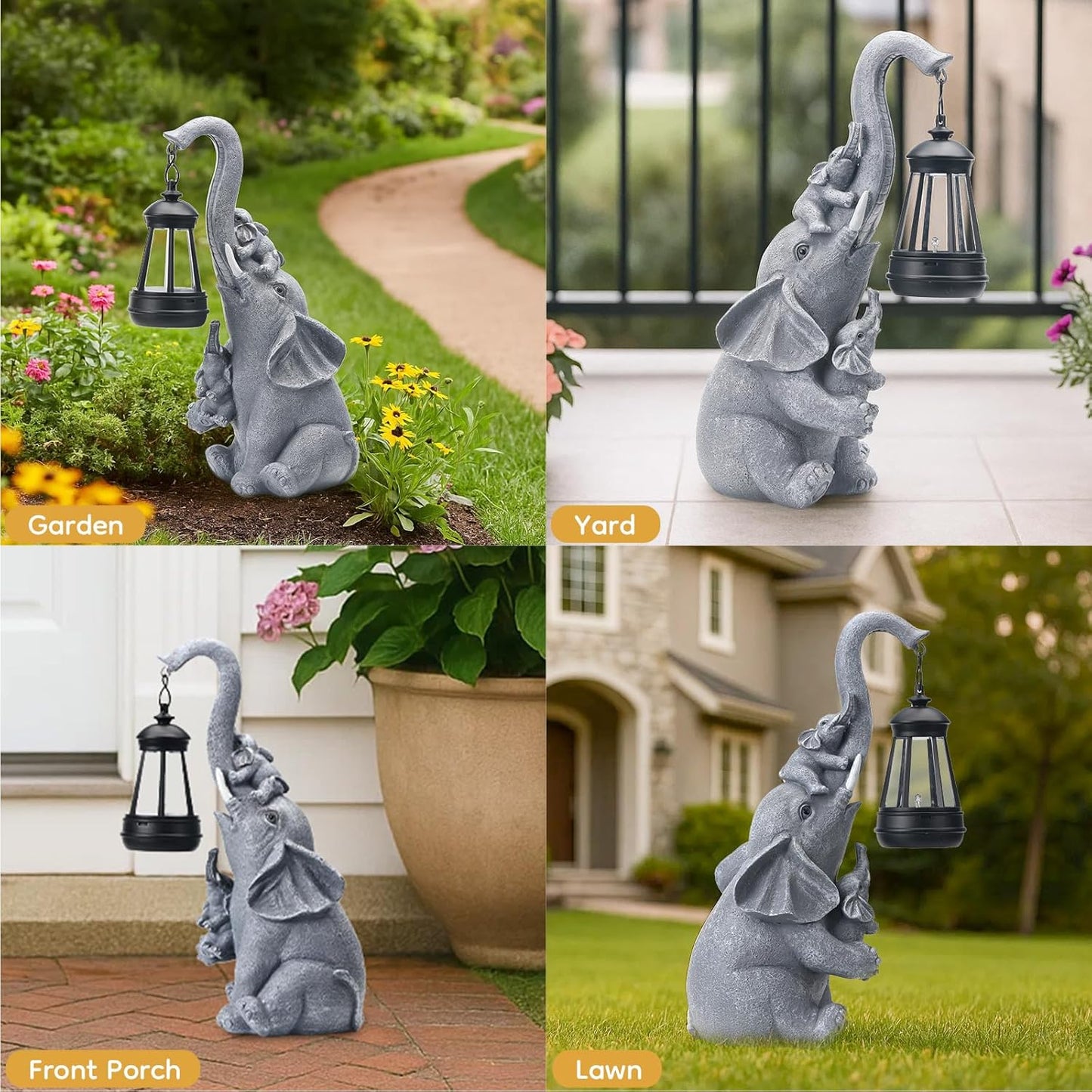 Solar Outdoor Garden Decor, Elephant Statue with Lantern for Patio, Yard Ornament and Lawn Decoration, Birthday Housewarming Gift for Mom, Wife, Grandma