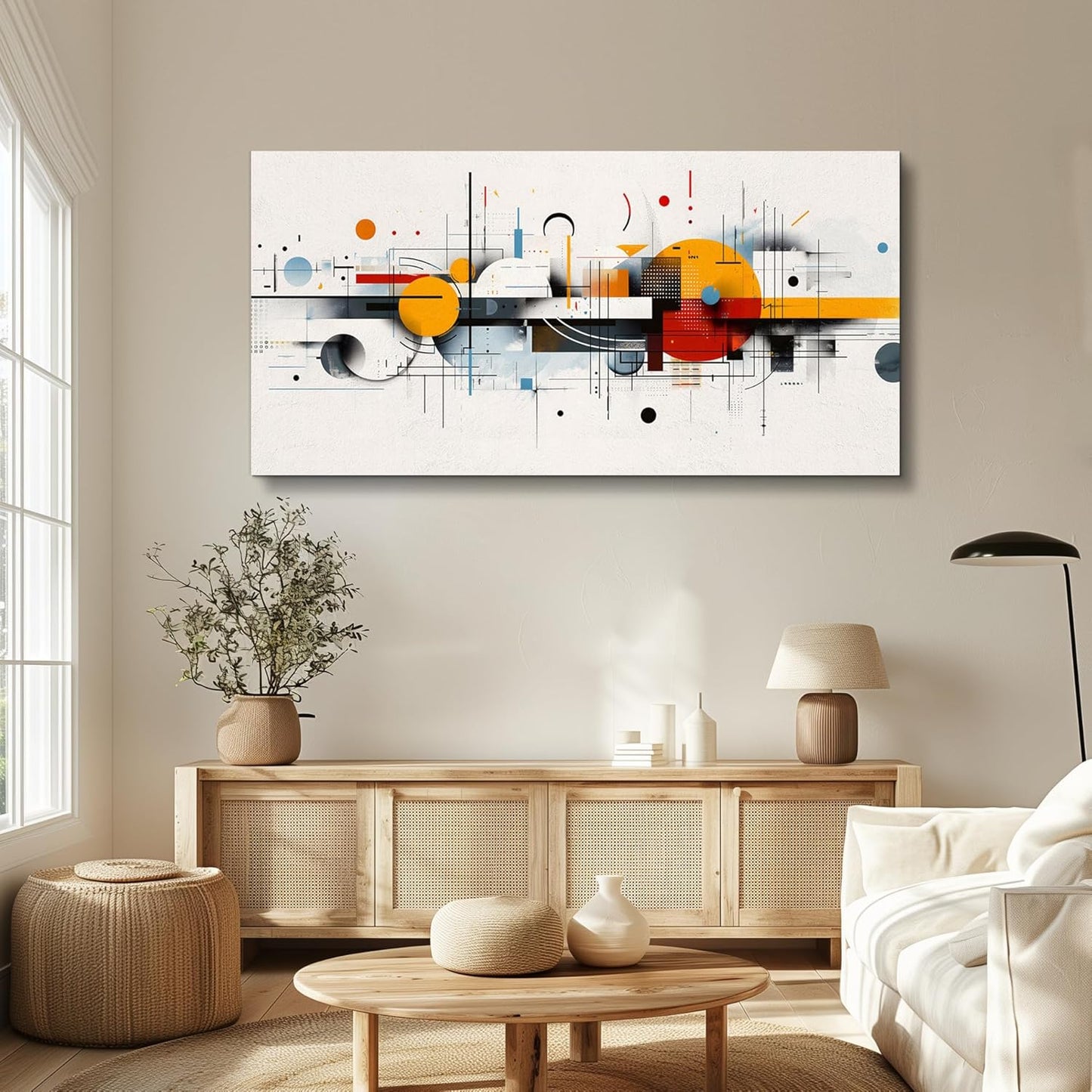 KELIYUAN Wall Decor For Dining Room Abstract Geometry Modern Canvas Print Wall Art Red Yellow Blue Geometry Minimalist Pictures Living Room Decor For Bedroom Office Farmhouse Home Decor 24x48 In