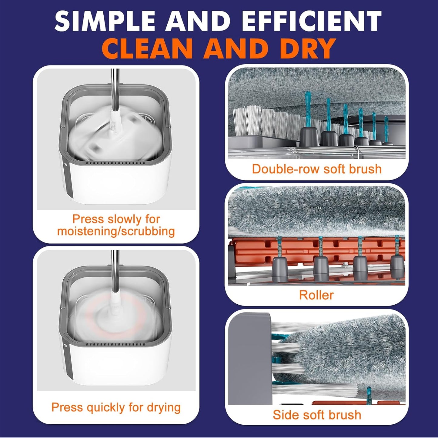 Upgraded Self-Standing Spin Mop and Bucket System, Detachable Inner Mop Bucket That Separates Dirty Water & 90° Foldable Head, Triple-Scrubbing System, for Hardwood Floors - White with 2 Pads