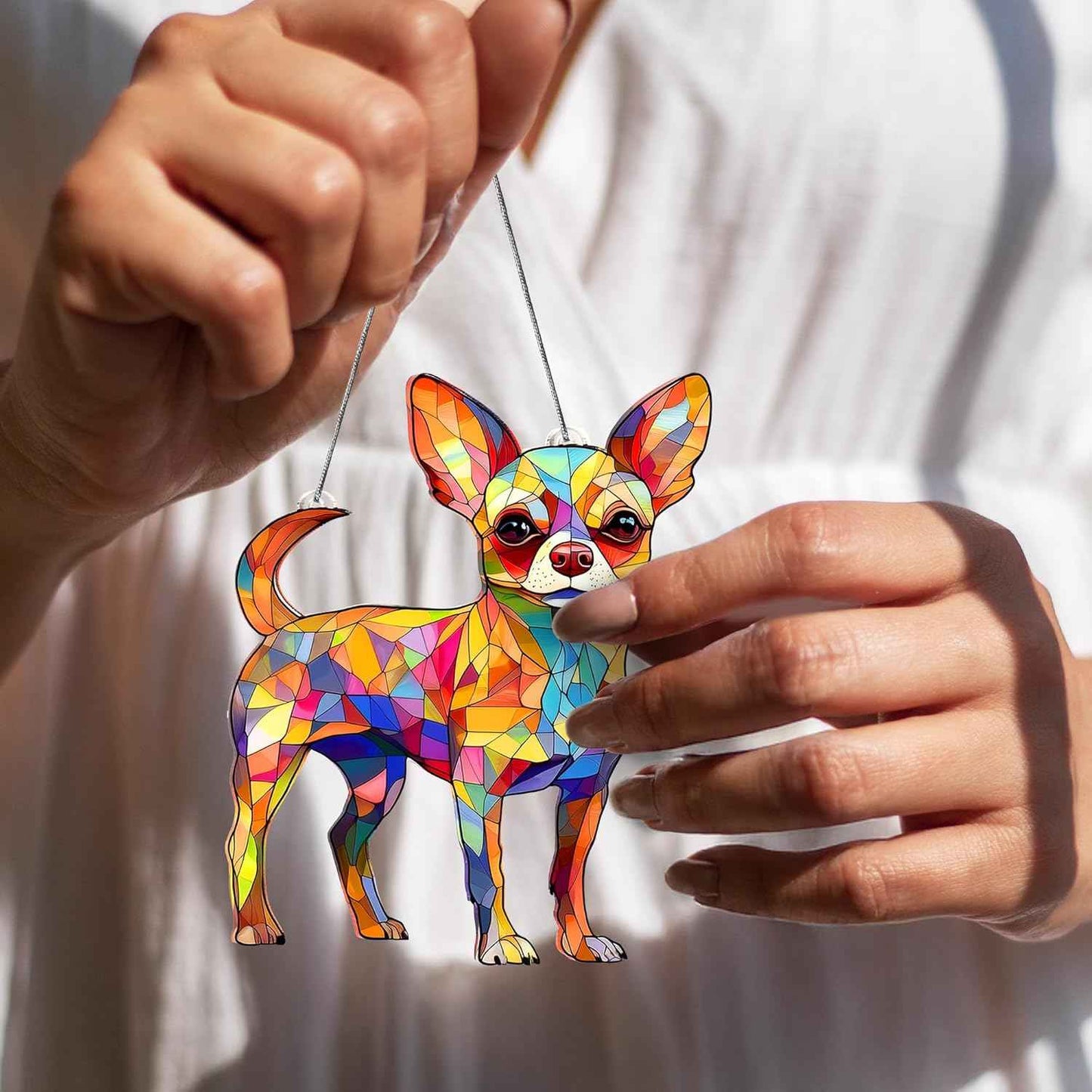 Colorful Dogs Acrylic Suncatcher Ornament for Window Decor, Acrylic Suncatcher Window Hanging Decor, Dog Lovers Gifts for Women, Dogs Christmas Ornaments for Tree Hanging (Chihuahua)