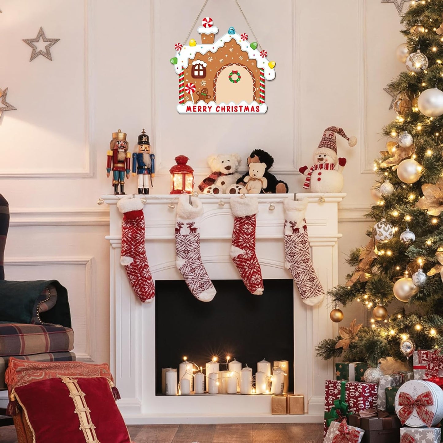 Paintable Christmas Ornaments 3 Sets, Wooden Ornaments to Paint, Unfinished Christmas Tree Wreaths Wood Crafts for Painting, Wood Cutouts DIY Xmas Ornament for Front Door Decor (House