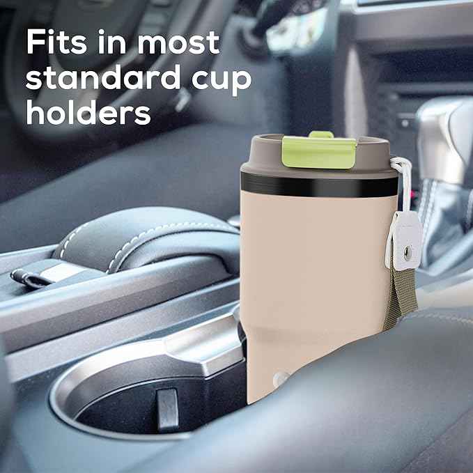 Insulated 16oz Stainless Steel Tumbler Mug Leakproof Double Walled Vacuum Thermal Coffee Cup with 2-in-1 Straw & Lid, Cupholder-Friendly Travel Mug for Hot & Cold Drinks (Beige)