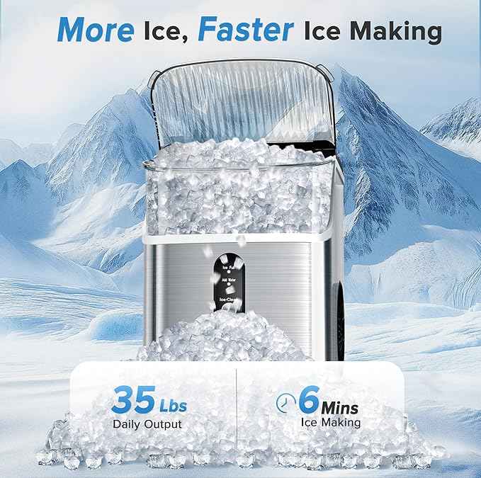 Electactic Countertop Nugget Ice Maker Pro - 34lbs/24H, Self-Cleaning Pellet Ice Machine with Soft Chewable Ice, One-Touch Operation for Home, Kitchen, Office (Silver)