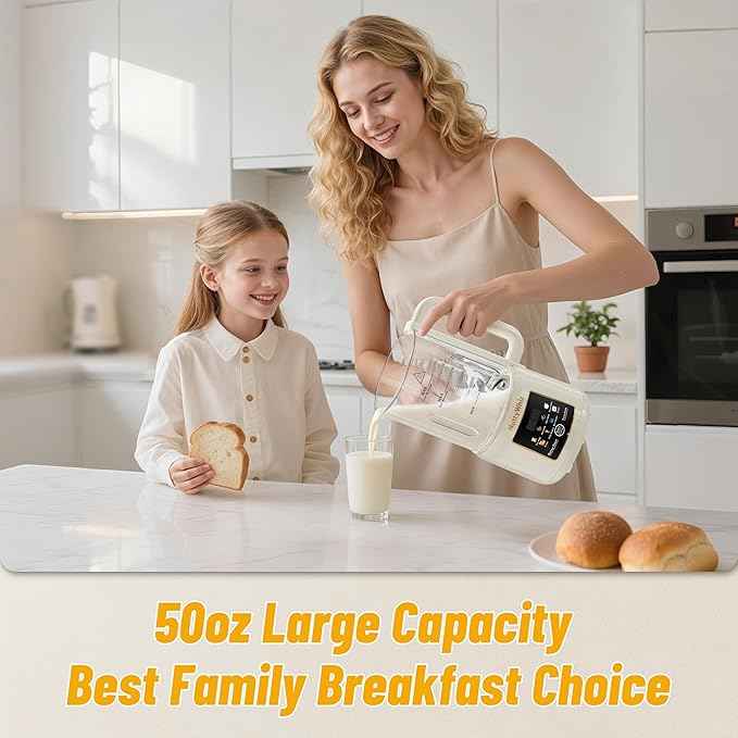 8-in-1 Nut Milk Maker, 12 Stainless Steel Blades 50oz - No Soak, Self-Clean, Delay Start & Keep Warm, for Almond/Soy/Oat Milk, Smoothies, Shakes - Plant-Based Dairy Free for Family & Party