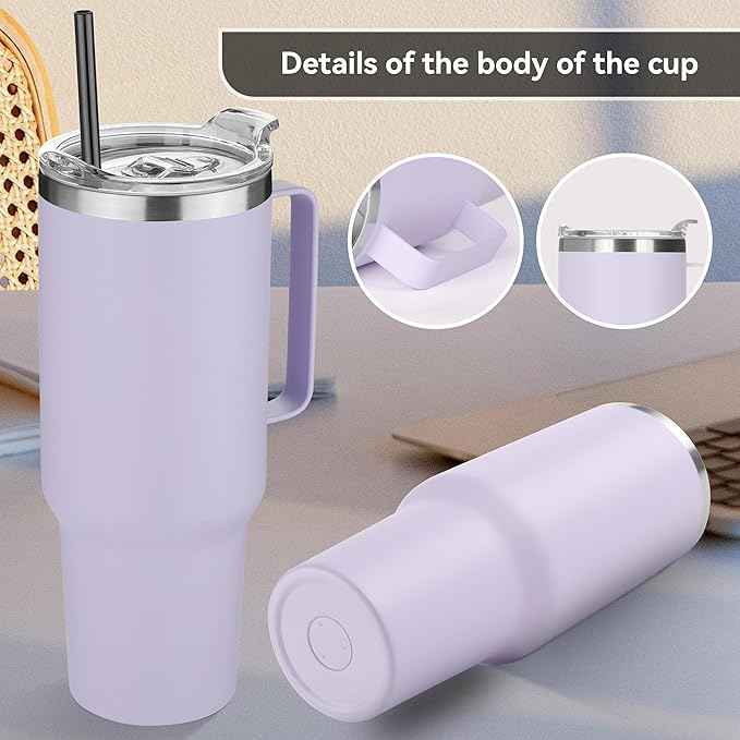 HASLE OUTFITTERS 40 oz Stainless Steel Tumbler with Handle, Vacuum Insulated Tumblers Bulk, Reusable Double Wall Travel Coffee Mug, Durable Powder Coated Water Bottle(Purple, 4)