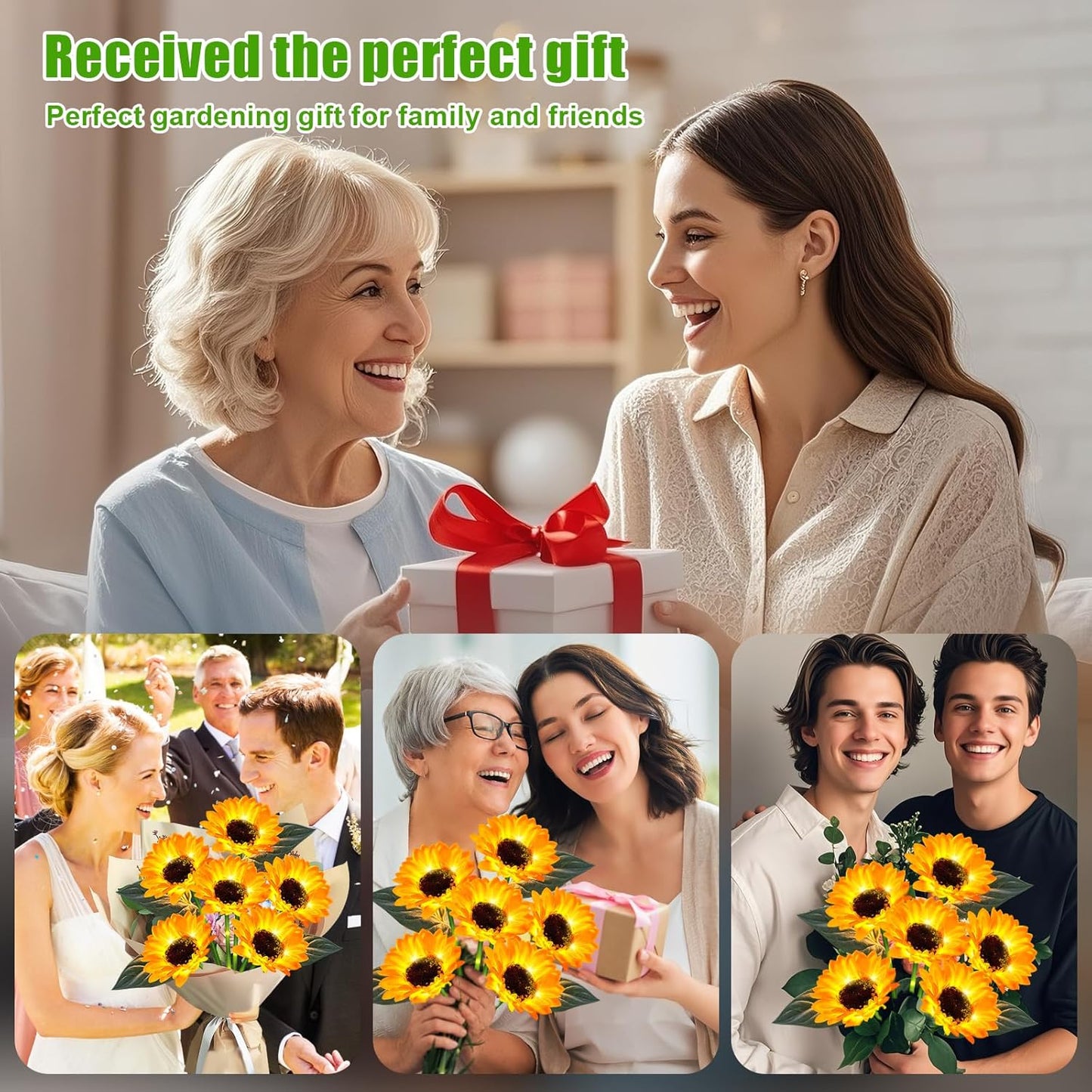 ostritec Sunflower Solar Lights Outdoor Decor, 4 Pack Solar Garden Decor 24 Waterproof Solar Sunflower Outdoor Lights for Garden Patio,Flower Bed, Pathway, Gift for Women, Mom, Grandma