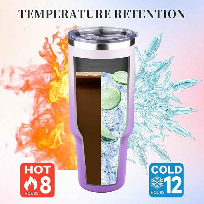 40 oz Tumbler with Lids and Straws Double Wall Vacuum Insulated Tumbler Cup,Stainless Steel Leak-proof Thermal Tumbler Powder Coated Travel Coffee Mug for Cold and Hot Drinks,Gardient Purple