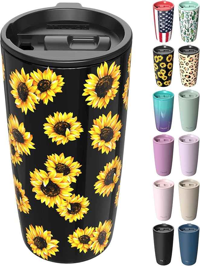 TILUCK 20 oz Insulated Tumbler with BPA-Free Lid, Stainless Steel Vacuum Travel Coffee Mug, Double Wall Coffee Tumbler for Cold Drinks（20oz，Sunflower）