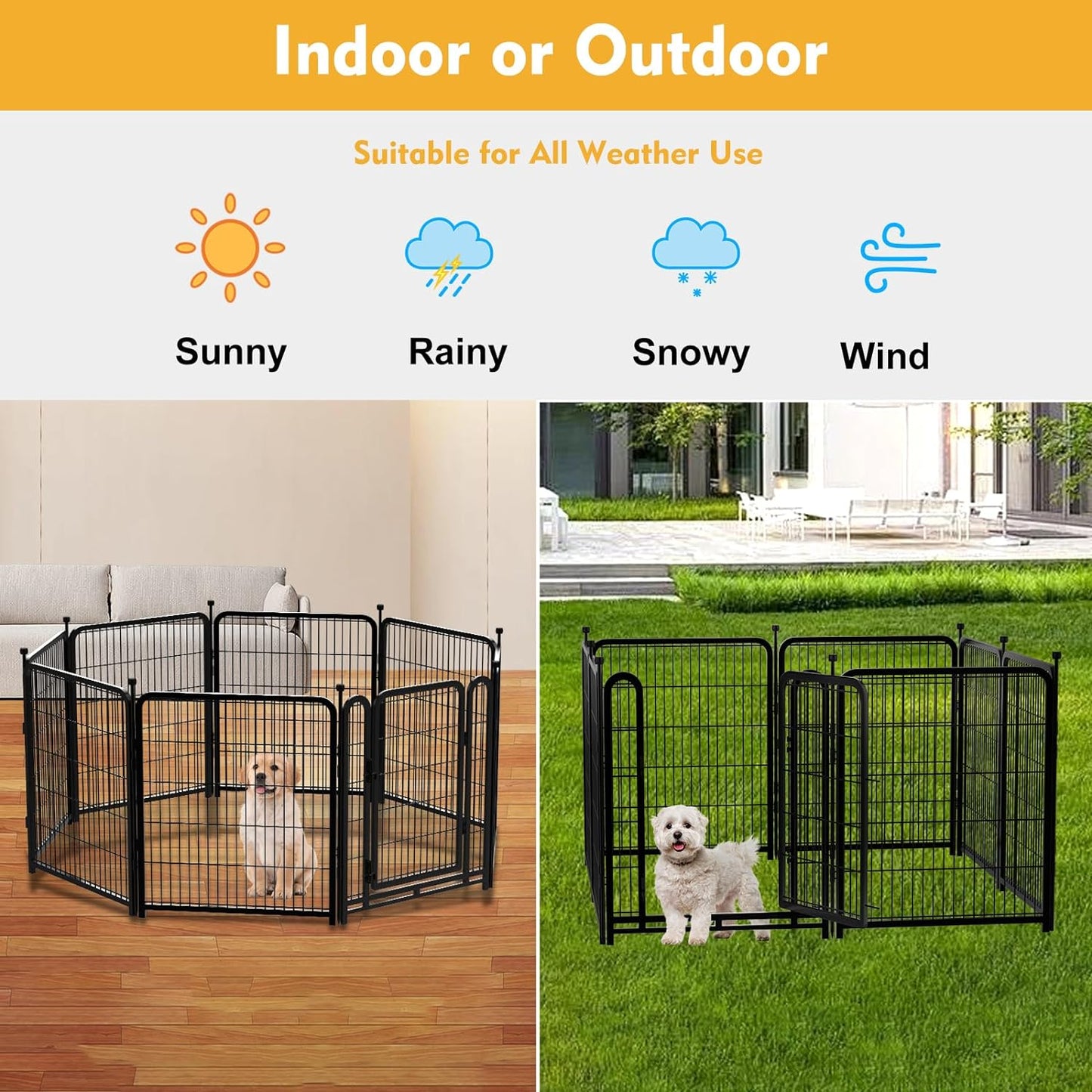 Dog Playpen 48 inch(H) 4 Panels Dog Fence Outdoor for Yard. Metal Dog Pen Heavy Duty Pet Puppy Exercise Pen for Rv Camping Garden Yard, Wide Door Low Threshold Dog Fence Total 8.9 Ft(L)