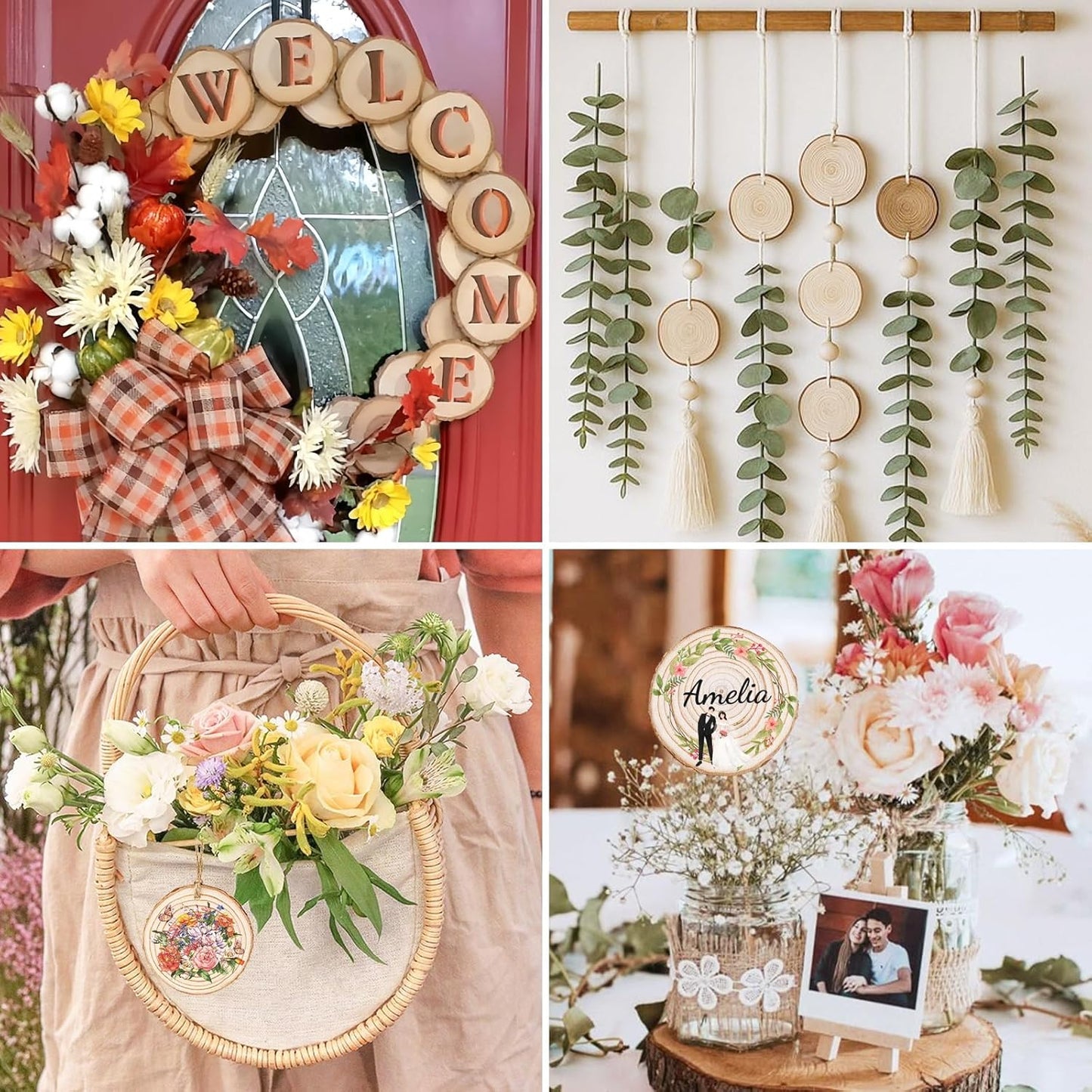 Natural Wood Slices Round Wooden Discs for Crafts 30 Pcs Unfinished Tree Bark Slices Wood Circles for Centerpieces Blank Wooden Christmas Ornaments with Hole for DIY Christmas Arts Painting Wedding