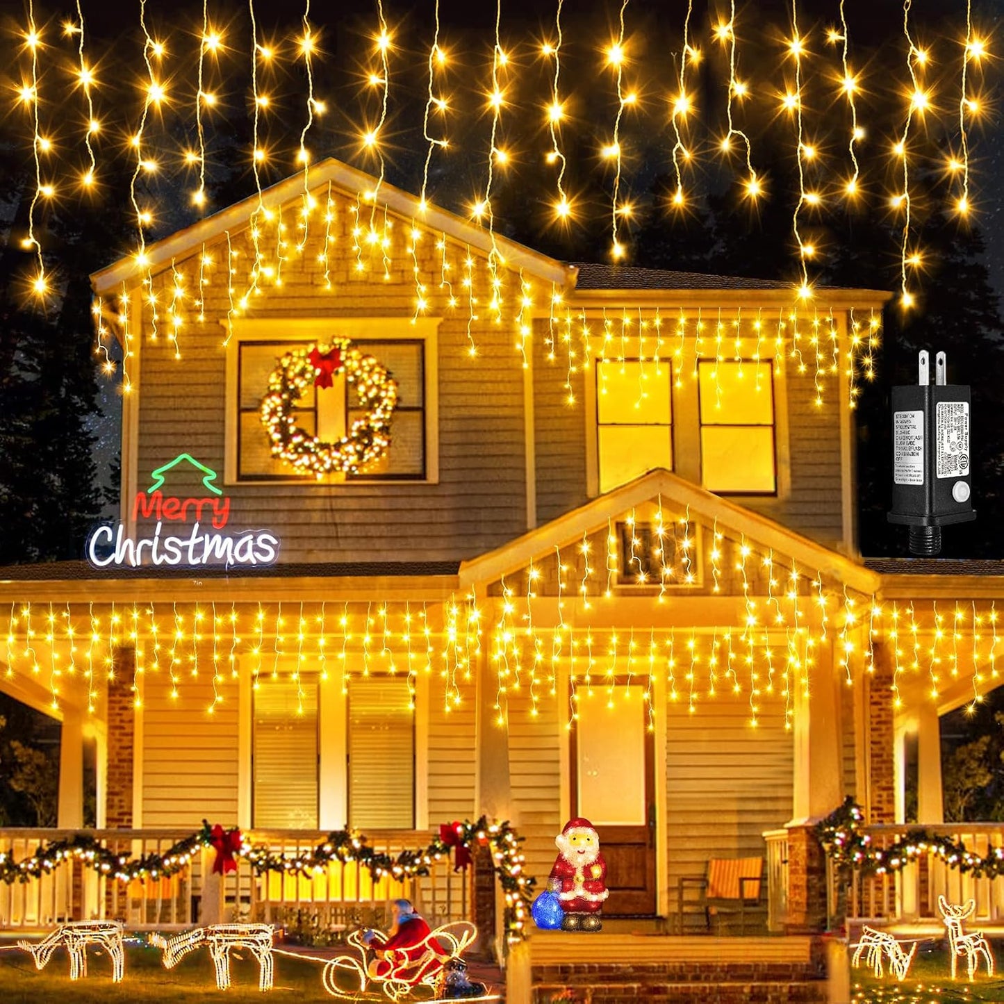 Icicle Lights for Outside 33ft 400 LED Icicle Christmas Lights Outdoor 8 Modes with 75 Drops, Plug in Christmas Light Waterproof for Indoor Holiday Wedding Xmas Decorations, Warm White
