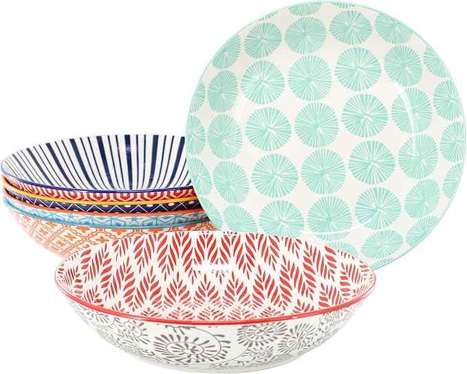 Elama Giovanna 6 Piece Assorted Design Porcelain Multi-Color Graphic Bowl Set, Tableware, Serveware, Dinnerware Set, Bowl Set (6 Piece)