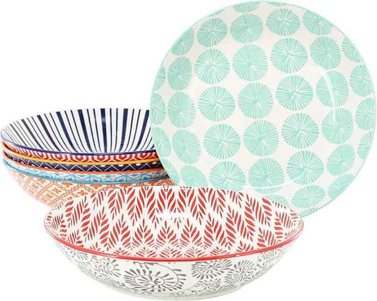 Elama Giovanna 6 Piece Assorted Design Porcelain Multi-Color Graphic Bowl Set, Tableware, Serveware, Dinnerware Set, Bowl Set (6 Piece)