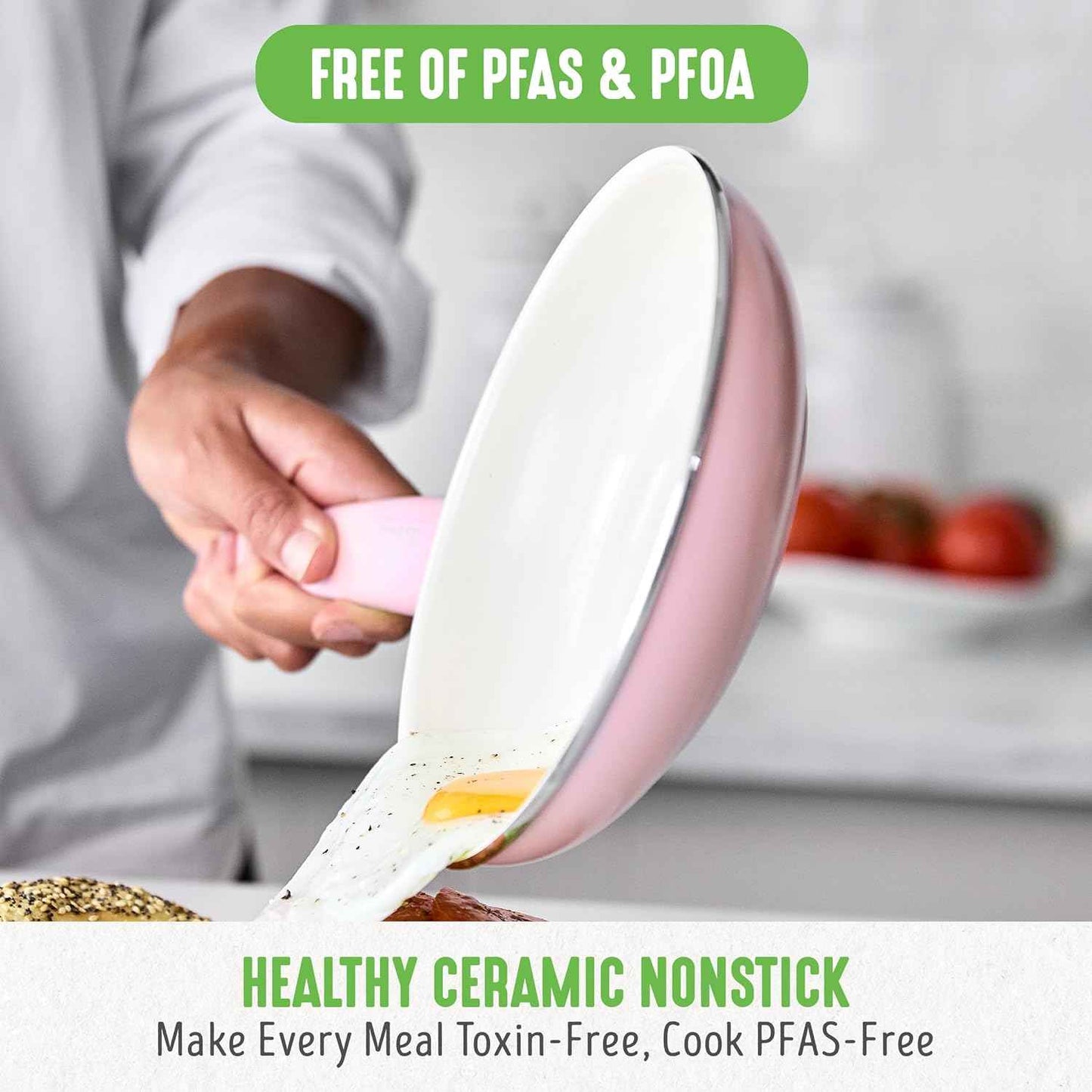 GreenLife Soft Grip Healthy Ceramic Nonstick 18 Piece Kitchen Cookware Pots and Frying Sauce Saute Pans Set, PFAS-Free with Kitchen Utensils and Lid, Dishwasher Safe, Soft Pink