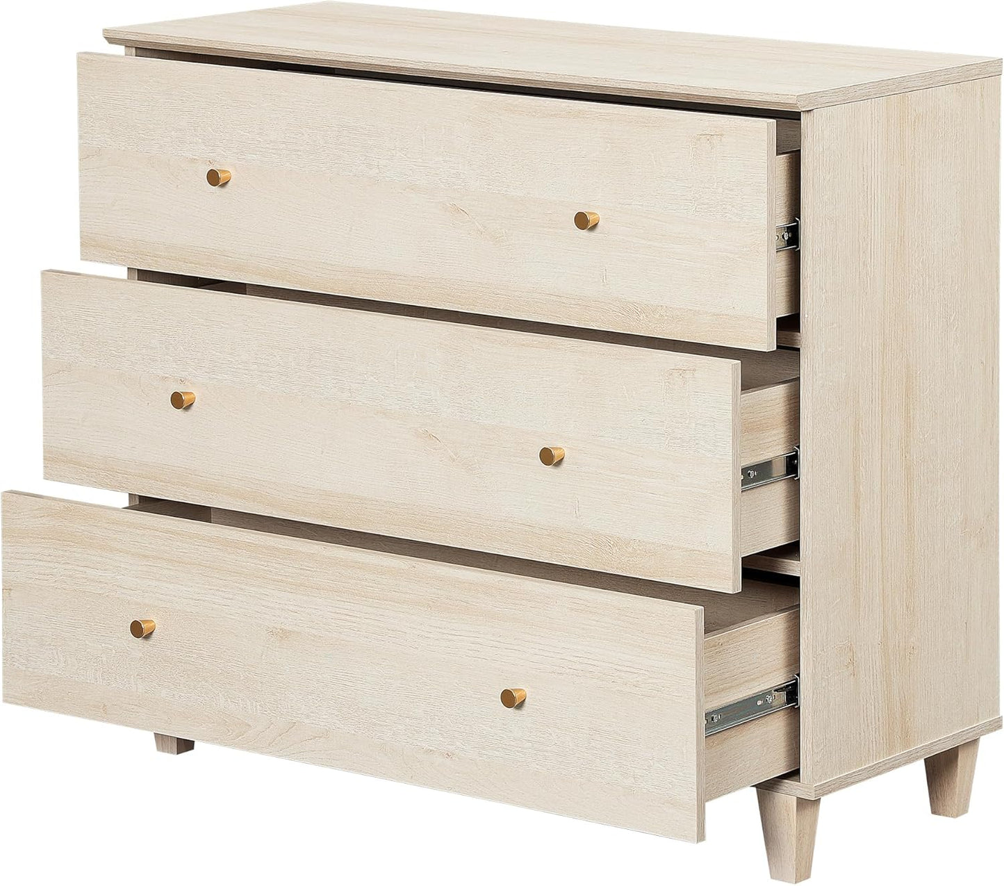 WAMPAT Bedroom Dresser with 3 Drawers, 35.4" Wide Wood Kids Dressers, Chest of Drawers, Modern Closet Organizer Bachelors Chest w/Solid Wood Legs for Living Room, Baby Room, Nursery, Light Oak