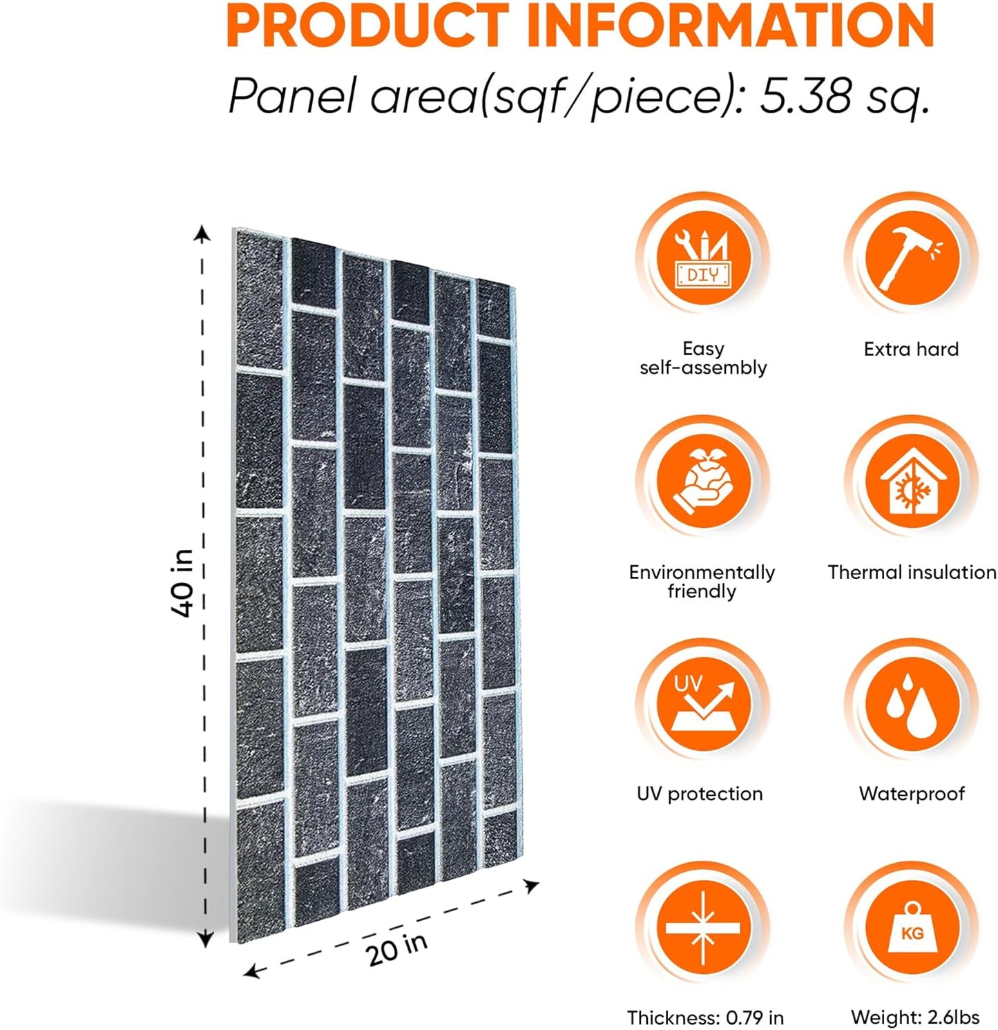 IZODEKOR 3D Brick Effect Wall Panels - Faux Brick Paneling for Living Room, Kitchen, Bathroom and More | Ash Smoke - Pack of 3, Covers 16 sq ft