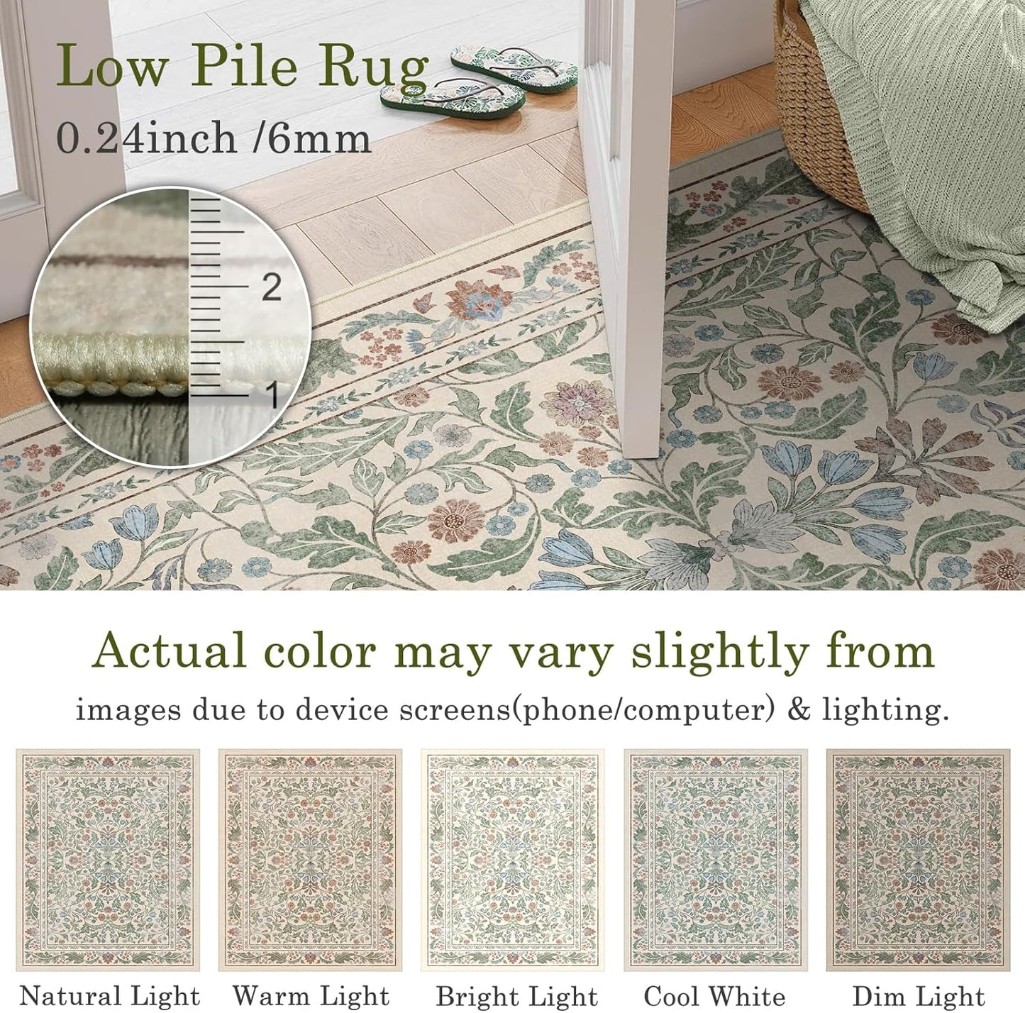 Floral 5x7 Area Rugs for Living Room, Machine Washable Vintage Rug Boho Low Pile Carpets Non Slip Soft Carpet for Farmhouse Bedroom Office Rugs, Kids Room, Nursery Room, Playroom, Beige