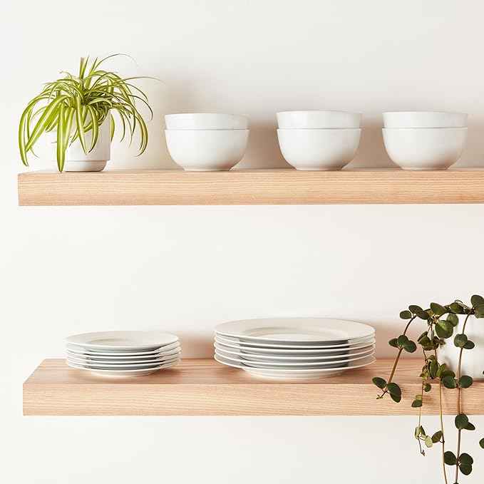 Amazon Basics Porcelain Dinnerware Set, Microwave and Dishwasher Safe, Service for 6, 18-Piece, Plates, Bowls, White
