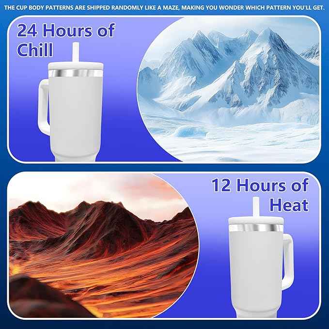 40-OZ Insulated Water Bottle,Insulated Stainless Steel Tumbler,Reusable Cold Drink Thermos,BPA-Free, Double-Wall Stainless Steel Water Bottle (Cup Body Color-Blind Box, 40, Fluid Ounces)