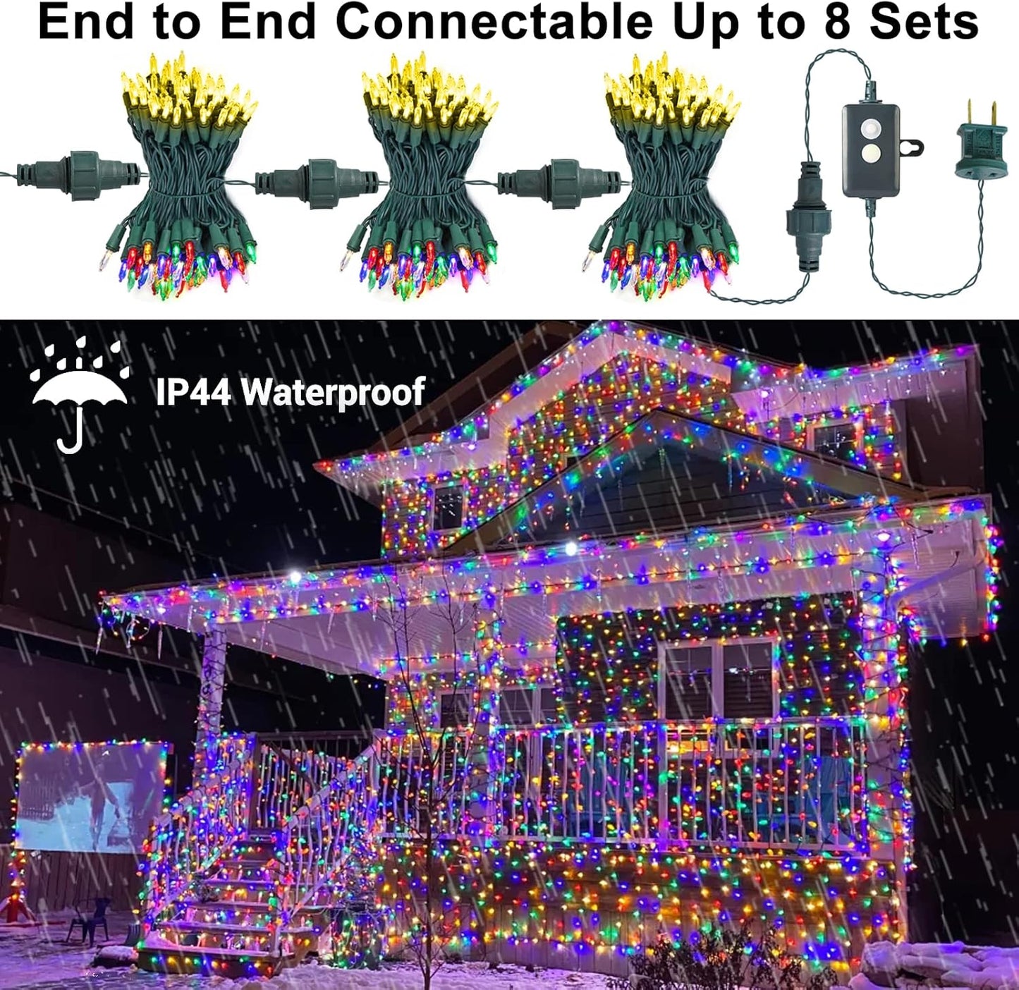 Brizled Color Changing Christmas Lights, 33ft 100 LED Connectable, 12 Modes Warm White & Multicolored Xmas Tree Lights with Remote, Dimmable for Indoor/Outdoor Decor