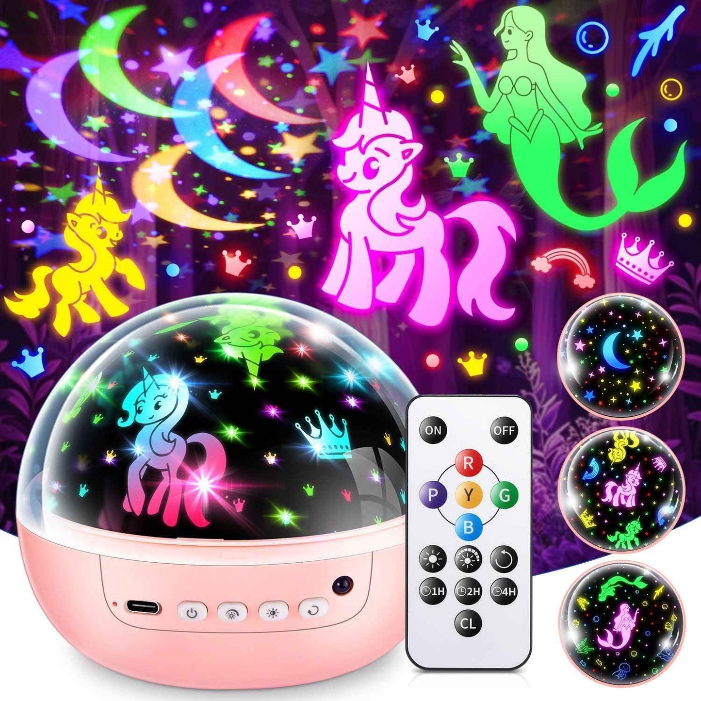 Girl Gifts & Toys, 【3 Film & 93 Colors】Kids Night Light Projector, Unicorn Toys+Princess Toys+Mermaid Toy+Night Light for Kids, 4 Year Old Girl Birthday Gifts, Juguetes para Niñas, Muñecas para Niñas