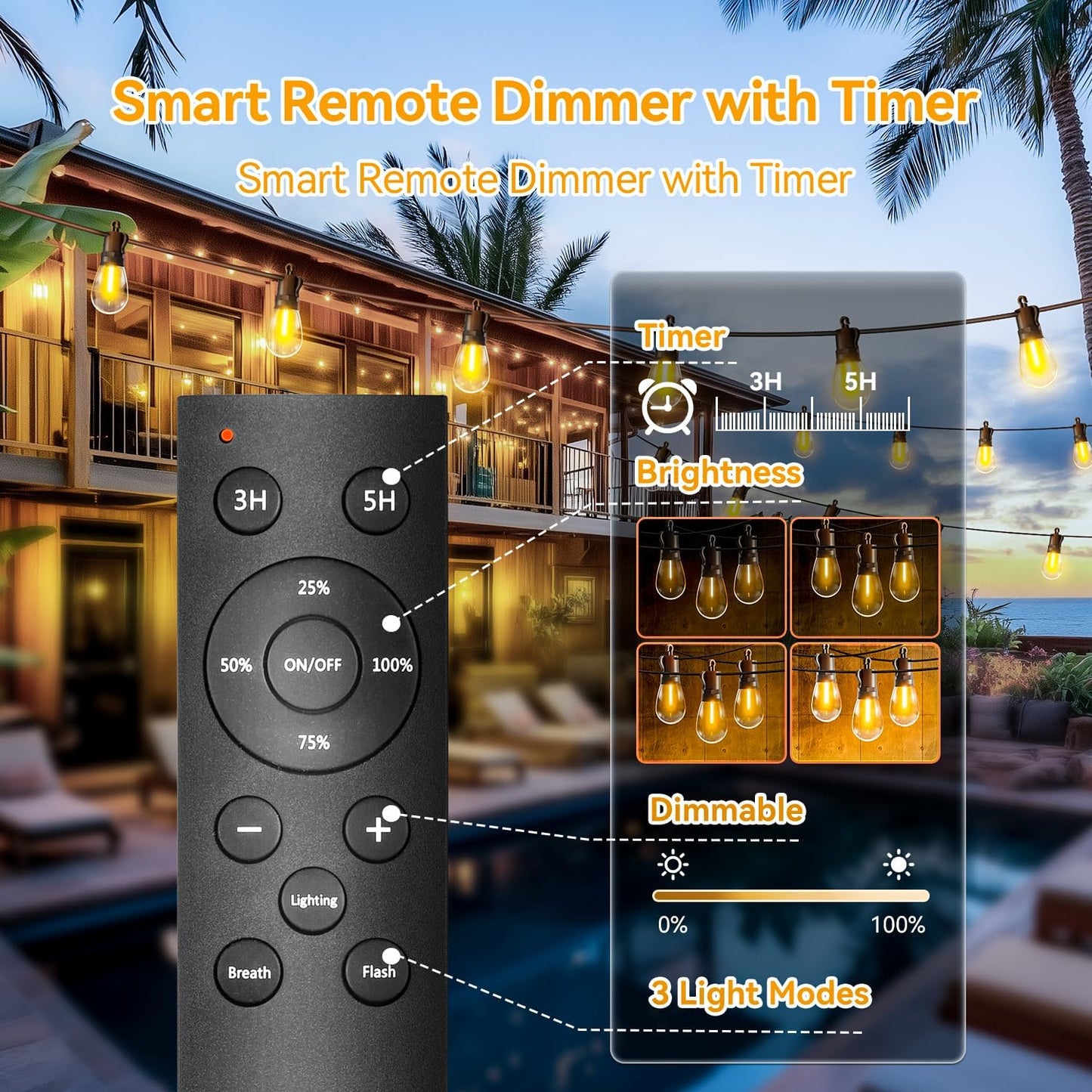 Outdoor String Lights Patio LED Light Outside - 45M 43+2 S14 LED Dimmable 150ft Porch Lighting IP65 Waterproof