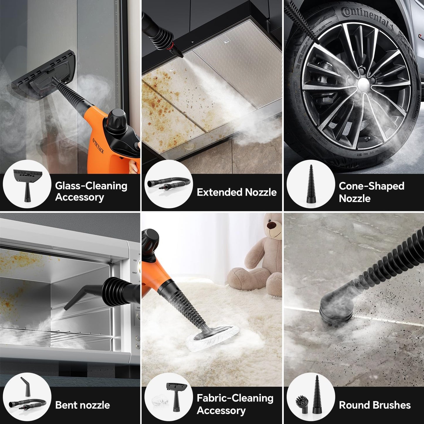 Handheld Steam Cleaner, Steam Cleaner with 16 PCS Accessory & Safety Lock, 500ML Large Capacity Natural Surface Steam for Cleaning, Multipurpose Steamer for Home, Car, Bathroom, Grease (Orange)