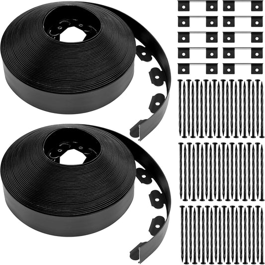 Sasylvia 2.5'' x 200' Landscape Edging Kit Edging Border Coil Include Anchoring Spikes 10 Connectors Plastic Garden Border for Lawn Garden Grass Yard Home(Black)
