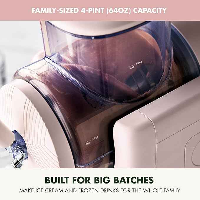 GreenPan Frost Ice Cream Maker & Slushie Machine, Soft Serve, Sorbet, Margaritas, Milkshakes, Frozen Yogurt, No Pre-Freezing, Ready in 15 Mins, 6 Modes, 7 Textures, Self-Cleaning, Family Size, Pink