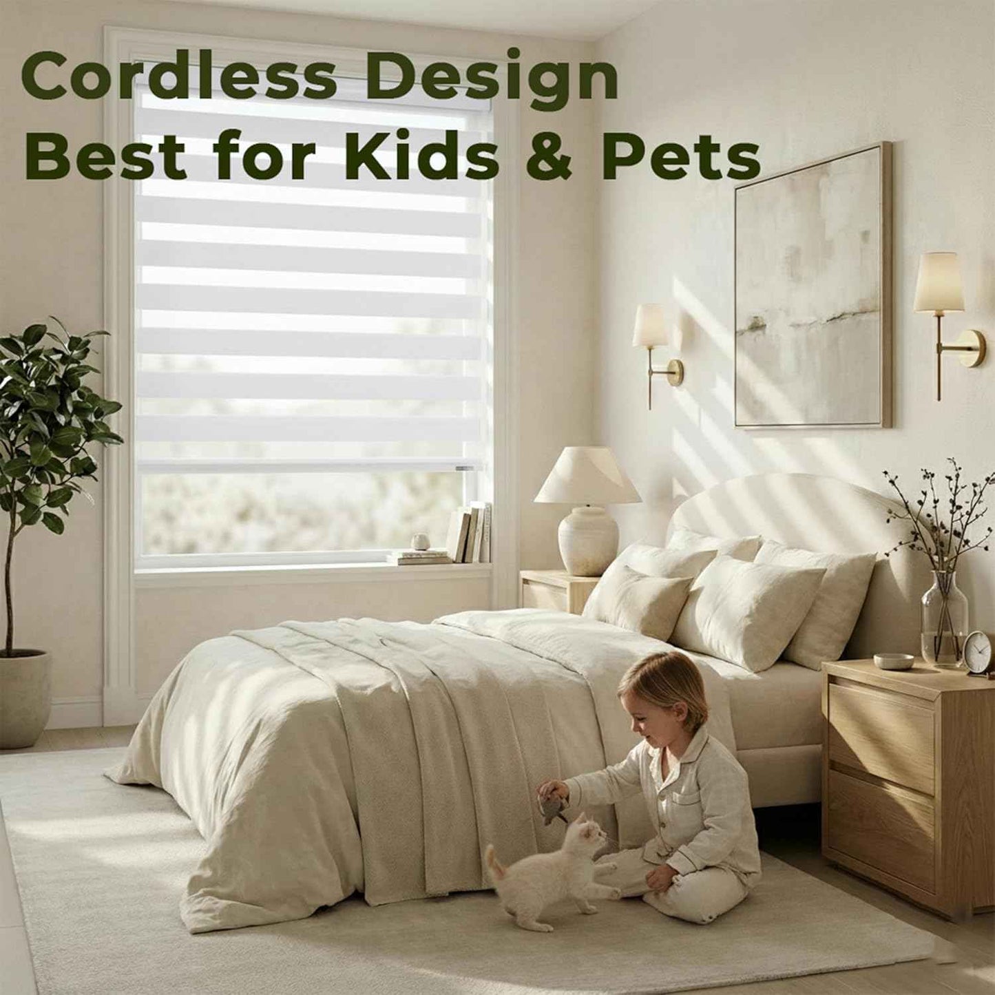ShadesU Cordless Zebra Blinds – Light Filtering Dual-Layer Window Shades for Privacy (White Color) (Maximum Height 72") (Width 34")