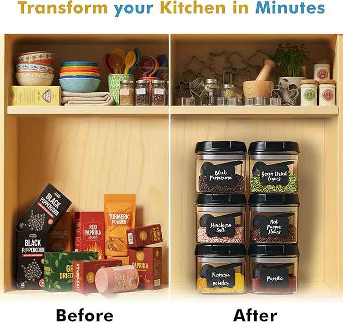 Shazo 6 PC Airtight Food Storage Containers + 6 Spoons Included - BPA Free Plastic Snack & Spice Containers with Easy Lock Lids - Kitchen and Pantry Organization for Herbs Coffee Tea - 0.5L / 2.1 Cup