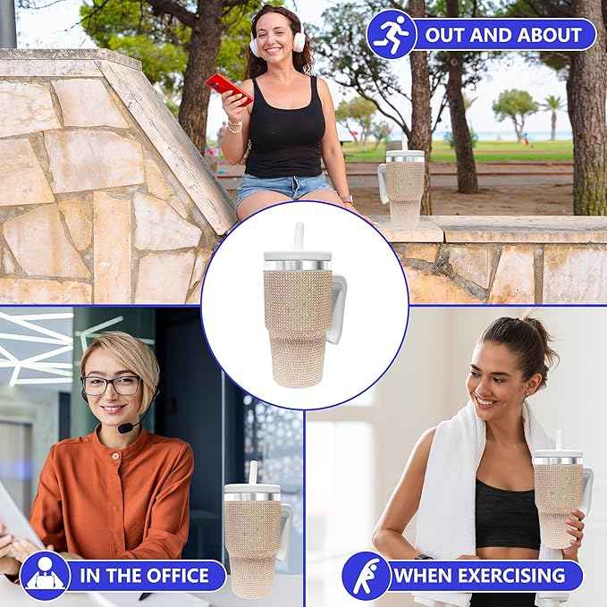 2PCS 20-OZ Insulated Water Bottle,Insulated Stainless Steel Tumbler,Reusable Cold Drink Thermos,BPA-Free, Double-Wall Stainless Steel Water Bottle (White-Diamonds, 20, Fluid Ounces)