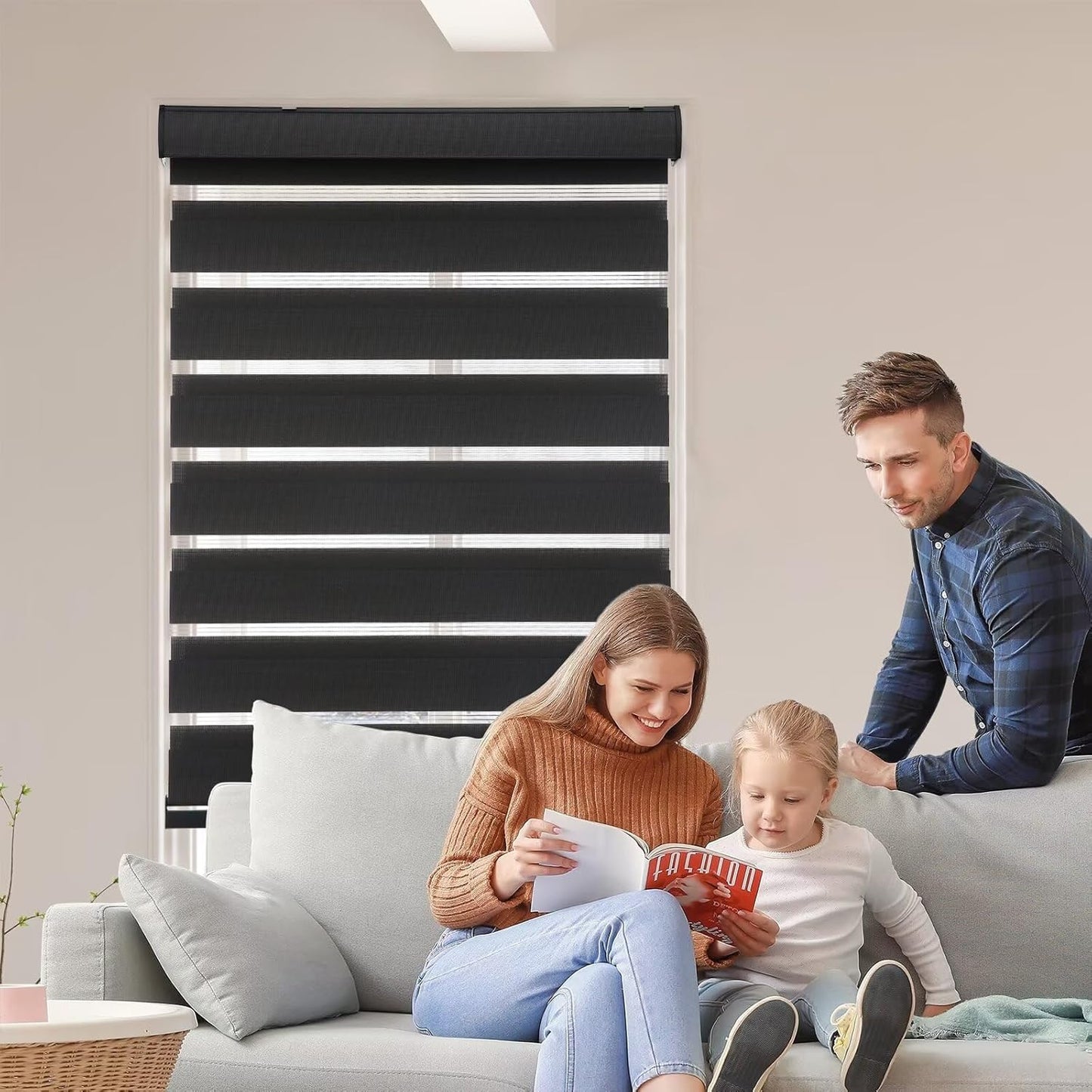 MYshade Roller Shades Zebra Blinds for Indoor Windows Cordless Day and Night Light Filtering Dual Layer Roller Window Blinds & Shades, Easy to Install, Size 22" W x 72" H, Black