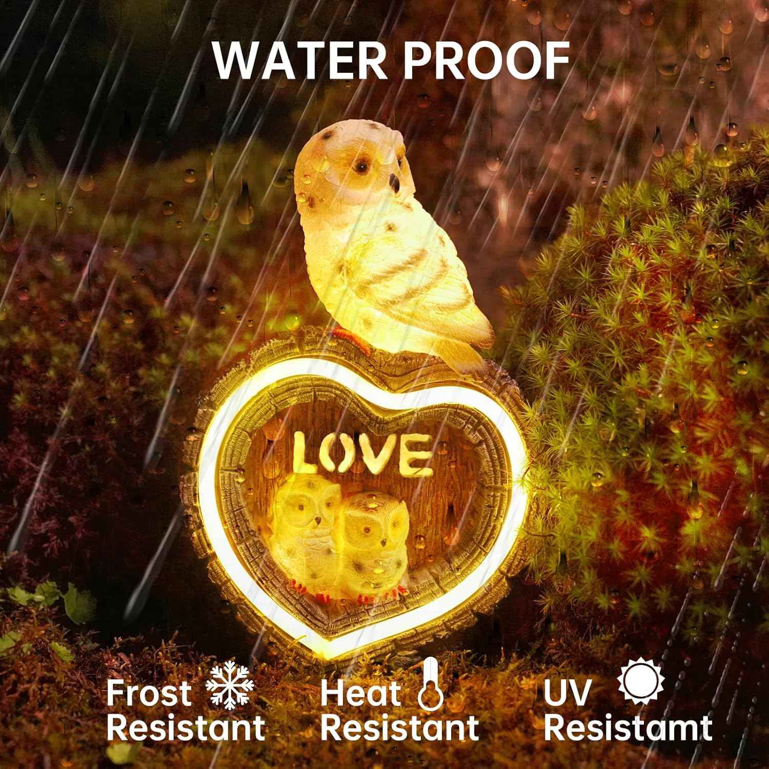 EXCMARK Solar Garden Statues Decor Love Owl Decorations for Yard Solar Figurine Lights for Outdoor