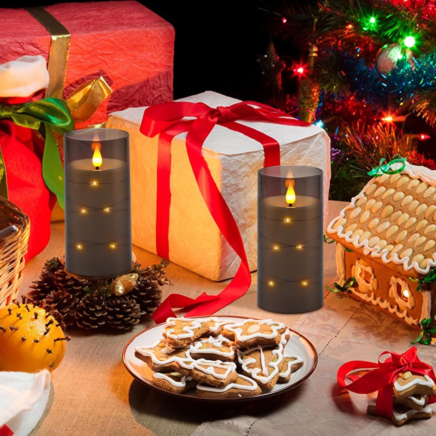 Aignis Flickering Flameless Candles Battery Operated Candles LED Candles with Remote Timer for Home/Wedding/Birthday/Holiday Decor ，Grey 3D Flame Set of 2 (D3 xH6 6")