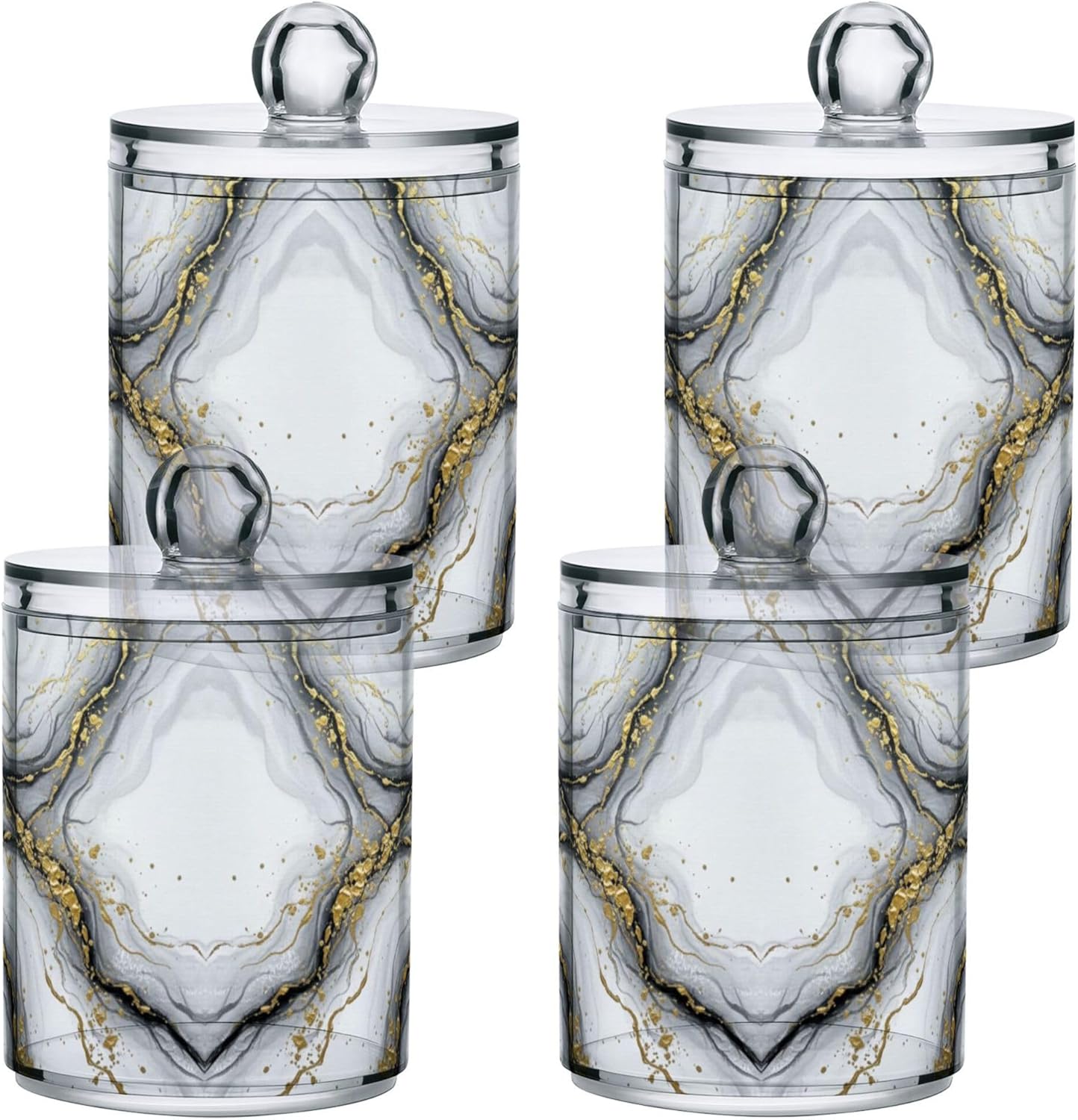 MNSRUU 2 Pack Qtip Holder Organizer Dispenser Marble White Gold Bathroom Storage Canister Cotton Ball Holder Bathroom Containers for Cotton Swabs/Pads/Floss