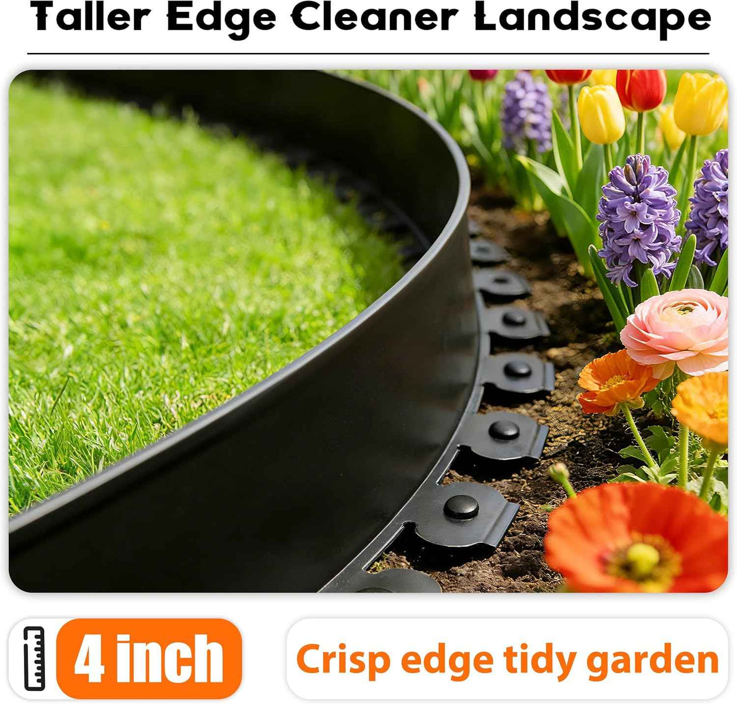 Landscape Edging 4 Inch Tall No Dig Garden Edging Border 33FT with 30 Metal Stakes,Lawn Edging for Yard, Flower Bed and Landscaping (Black, 33FT)