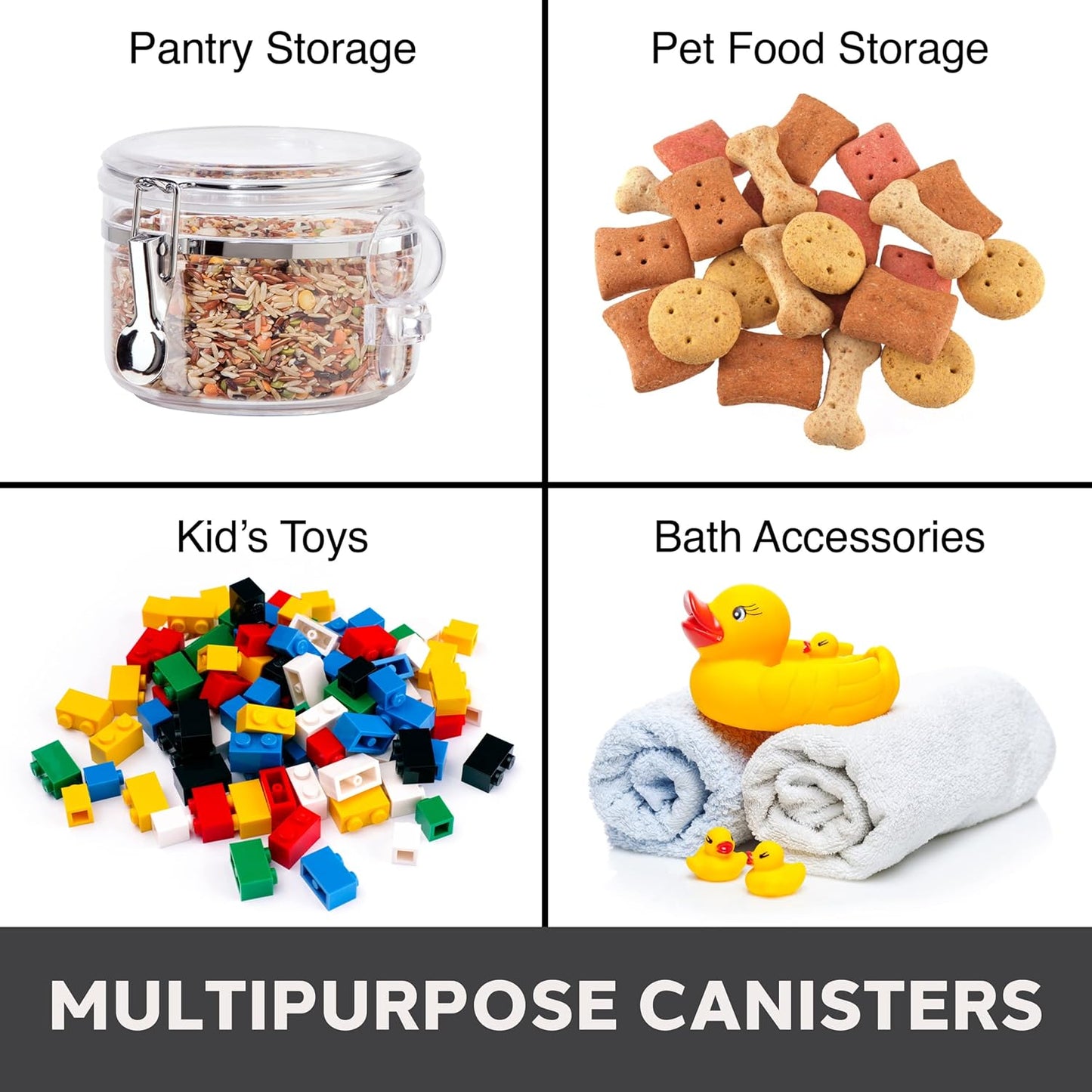 OGGI Clear Canister Airtight 61oz - Clamp Lid & Spoon - Airtight Food Storage Containers, Ideal for Kitchen & Pantry Storage of Bulk, Dry Food Including Flour, Sugar, Coffee, Rice, Tea, Spices & Herbs