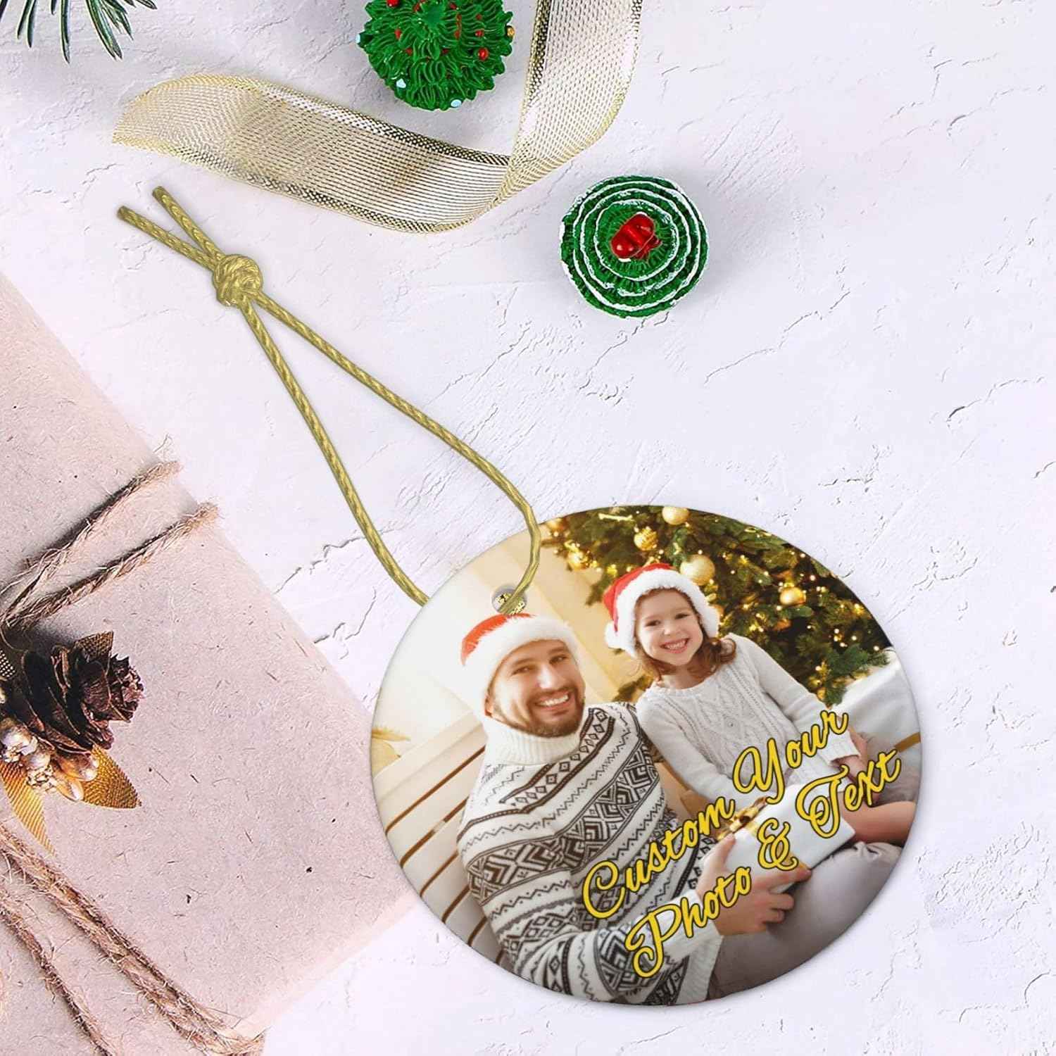 Personalized Christmas Photo Ornaments 2025 Custom Picture Text Hanging Ornament, Double-Sided Customized Ornaments for Christmas Tree Decoration, Couples, Family, Kids, Friends