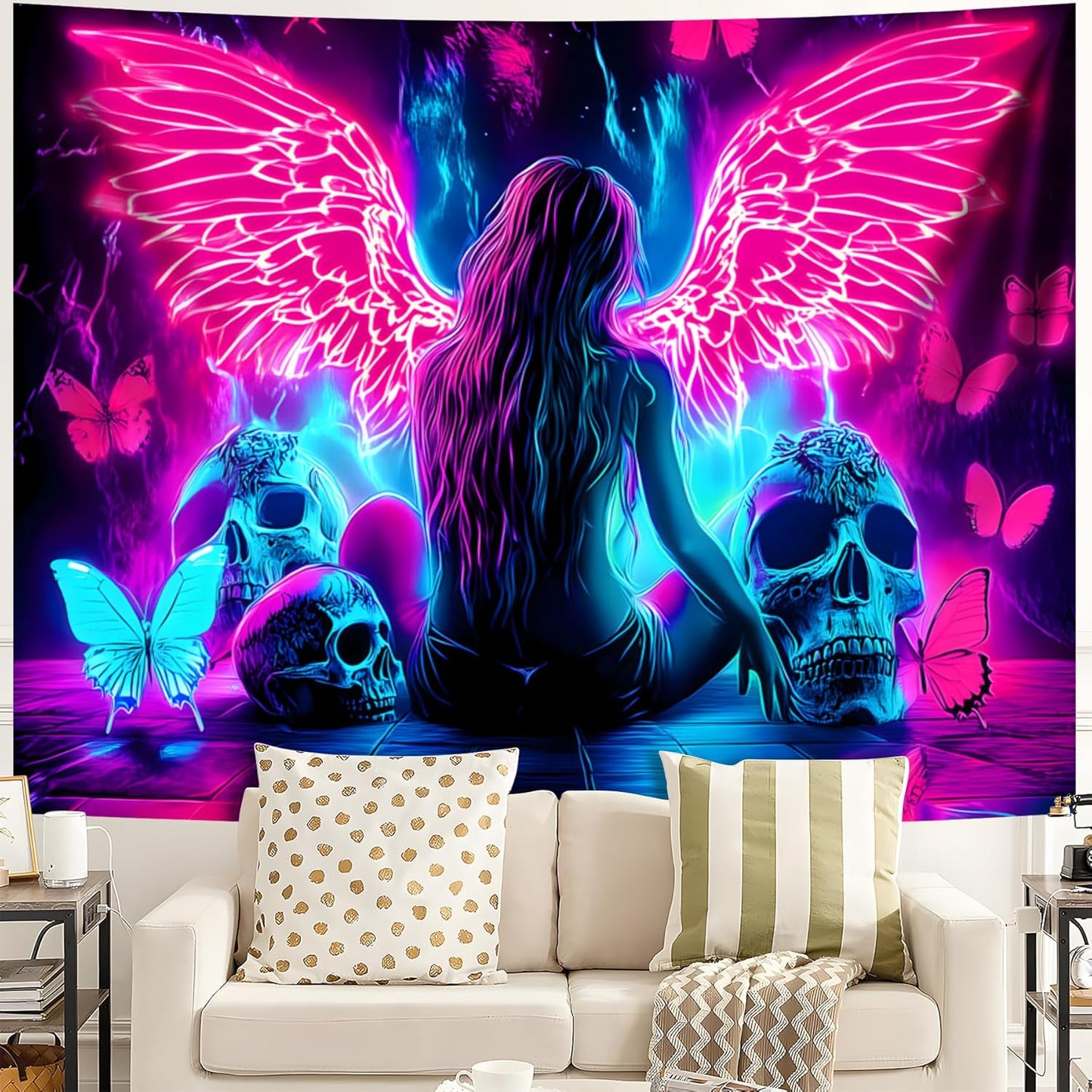 Blacklight Tapestry,WingTapestry Glow In The Dark,UV Reactive Black Light Upright Posters Wall Hanging for Bedroom Dorm Living Room Backdrop Decor (wing12, 59L" x 51W")