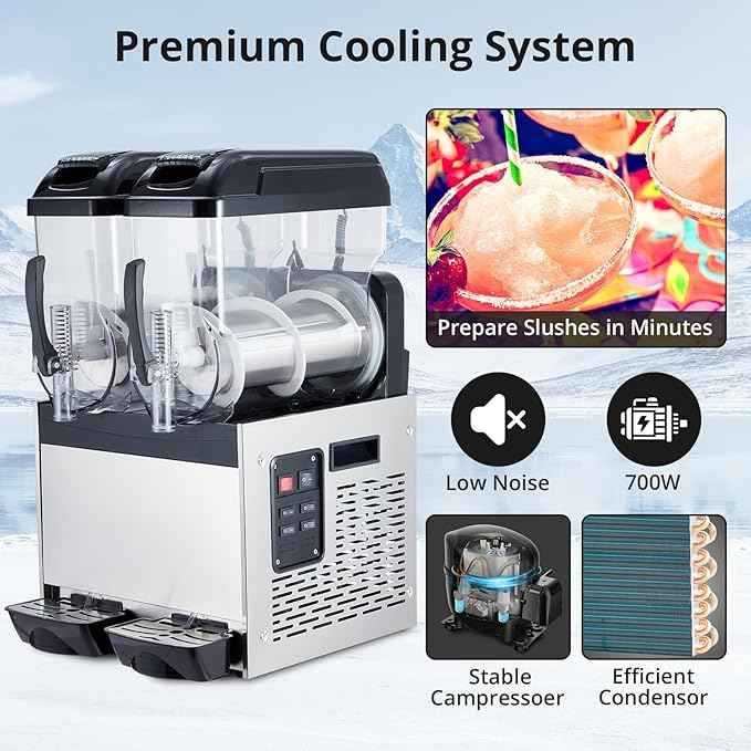 GarveeTech Black 12 L*2 700W Commercial Slushy Machine - Self-Cleaning Stainless Steel Frozen Drink Margarita Ice Cream Maker for Snow Melts, Cocktails - Ideal for Homes, Coffee Shops,and Restaurants
