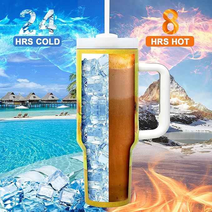 Jormungand 40 oz Tumbler with Handle and Straw, Vacuum Insulated Stainless Steel Cup & Water Bottle, Leakproof Lid, BPA-Free, Cup Holder Friendly for Travel, Keeps Drinks Hot & Cold Sunflower